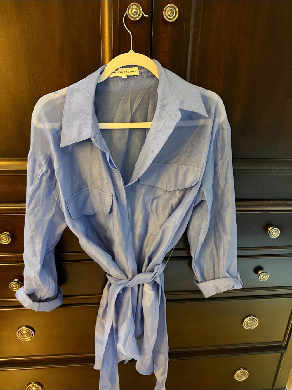 English Factory Light Blue Tie-Waist Shirt